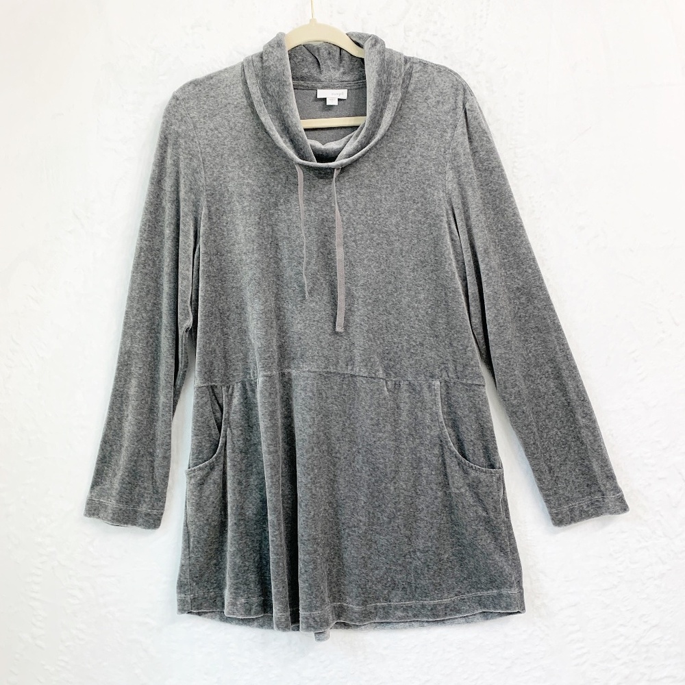 J. Jill Pure Jill Velour Cowl Neck Tunic Sz L Grey